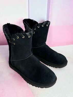 UGG Aidah Classic Boots Black Suede Shearling Women’s